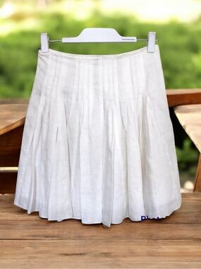100% Linen Mini Skirt White Pleated by Loft